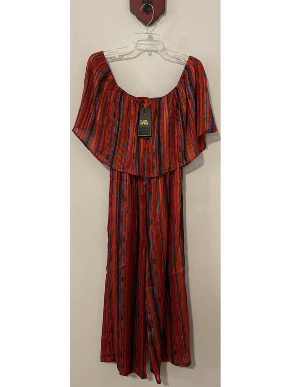 Lucky & Blessed Womens Medium Red Striped Sleeveless Capri Jumpsuit NWT! A6175